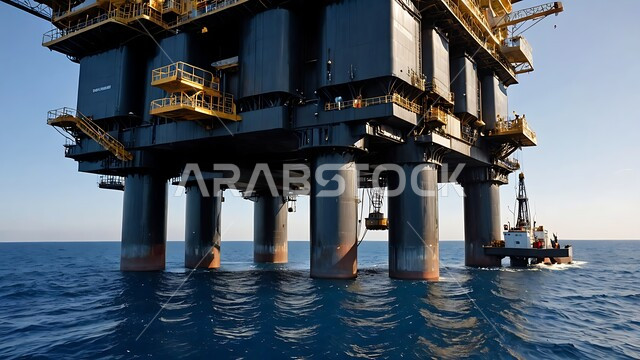 جودة أدوات ومعدات استخراج البترول، بيع وتصدير الثروات الباطنية، استنباط النفط والزيوت،  منصفة نفط تقوم بالتنقيب وسط بحر المملكة العربية السعودية، جودة الأدوات والمعدات لصناعة وتخزين البترول،آلات حفر ضخمة 