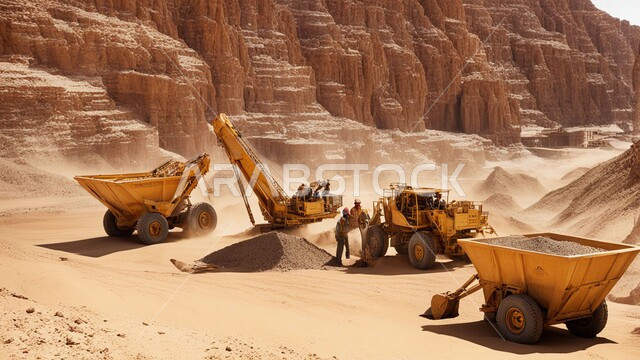 أماكن مناجم الفحم الطبيعي، مناطق التنقيب عن الثروات الباطنية، الطبيعة الصخرية وتضاريس السلاسل الجبلية، المرتفعات وقمم الجبال في المملكة العربية السعودية، سيارة شحن كبيرة تقوم بالعمل في موقع التعدين، التخلص من الأتربة والصخور ونقلها بعيدا