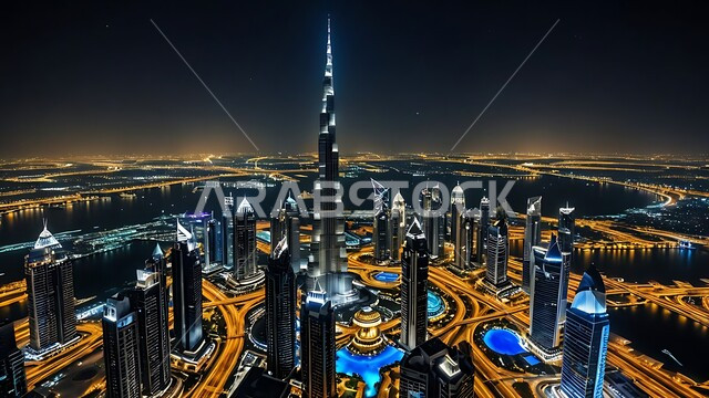 الفن الهندسي المعماري للأبراج وناطحات السحاب, منظر تخيلي مستقبلي للتقدم والنمو العمراني في الإمارات العربية المتحدة, بناء مدن ذكية ومستقبل حضاري ومتطور, المباني والمنشآت التجارية الشاهقة في مدينة دبي