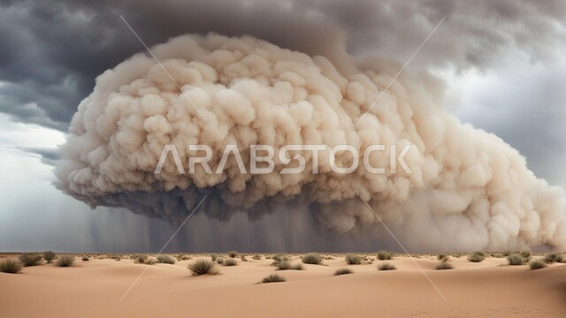 Dry and harsh desert climate, desert areas in Saudi Arabia, view of cloudy sky, sand hills and dunes, soft golden sand, desert landscape in Saudi Arabia