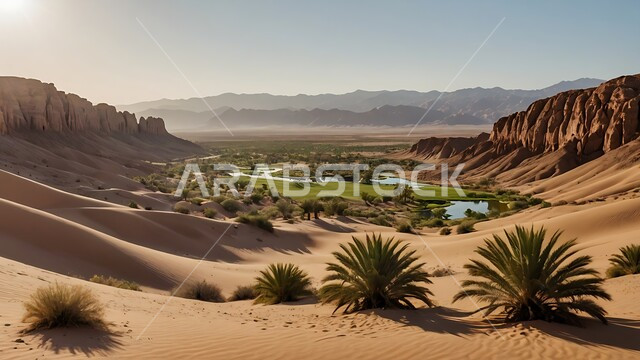 محاصيل ومنتجات زراعية محلية, بركة ماء وسط واحات ومزارع أشجار النخيل في الطبيعة الصحراوية, المحميات الطبيعية في المملكة العربية السعودية, الهضاب والتلال والكثبان الرملية الناعمة في الصحراء, مناطق رحلات السفاري الترفيهية