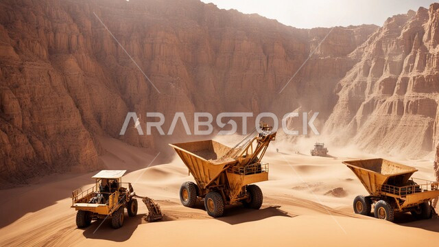 أماكن مناجم الفحم الطبيعي، مناطق التنقيب عن الثروات الباطنية، الطبيعة الصخرية وتضاريس السلاسل الجبلية، المرتفعات وقمم الجبال في المملكة العربية السعودية، سيارة شحن كبيرة تقوم بالعمل في موقع التعدين، التخلص من الأتربة والصخور ونقلها بعيدا