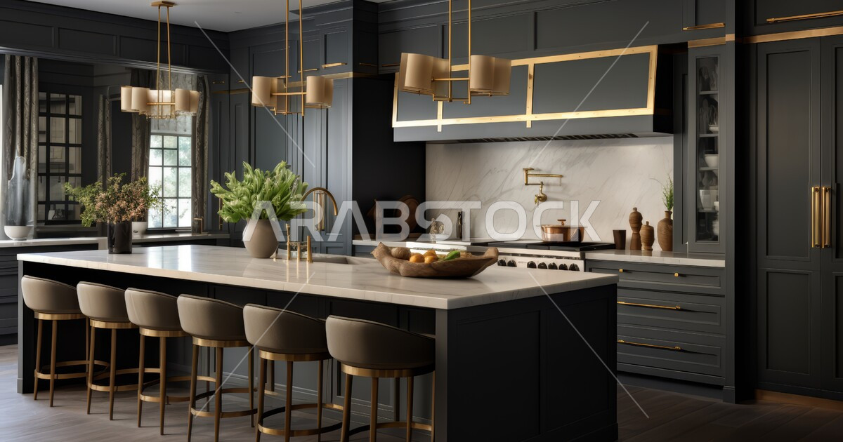 Modern black kitchen interior design, modern decorations for luxury ...