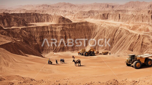 التعدين العربي الأول, المرتفعات وقمم الجبال في المملكة العربية السعودية, المعدات الضخمة تقوم بالعمل في موقع التعدين، التخلص من الأتربة والصخور, مناطق التنقيب عن الثروات الباطنية، الطبيعة الصخرية وتضاريس السلاسل الجبلية