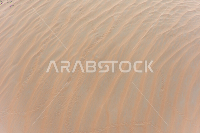 Dense sand formations and terrain, soft golden sand dunes in the desert, landscapes in the deserts of the United Arab Emirates, desert nature in the city of Dubai