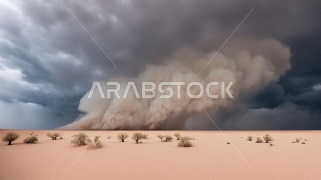 رياح ترابية في المناطق الصحراوية, الكثبان والرمال الذهبية الناعمة، التشكيلات والتكوينات الرملية في المملكة العربية السعودية, منظر الإعصار الهوائي في الصحراء، الزوابع الغبارية القوية