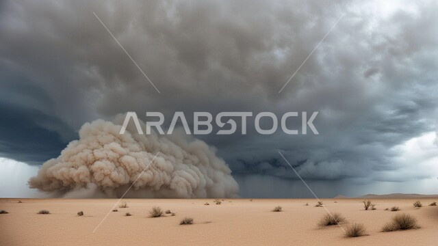 رياح ترابية في المناطق الصحراوية, الكثبان والرمال الذهبية الناعمة، التشكيلات والتكوينات الرملية في المملكة العربية السعودية, منظر الإعصار الهوائي في الصحراء، الزوابع الغبارية القوية