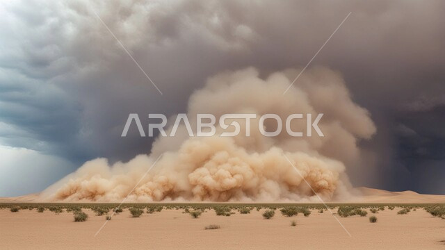 رياح ترابية في المناطق الصحراوية, الكثبان والرمال الذهبية الناعمة، التشكيلات والتكوينات الرملية في المملكة العربية السعودية, منظر الإعصار الهوائي في الصحراء، الزوابع الغبارية القوية