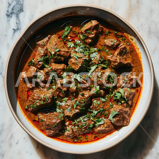 شوربة لحم البقر مع الخضار بالفخارة، طبق من قطع اللحم المشوحة مع الصوص اللذيذ, لحومات مزينة بالخضروات الطازجة المقطعة, وصفات وأطباق طعام لذيذة، وجبات الطعام الشهية، فن التقديم في مطاعم المأكولات الآسيوية