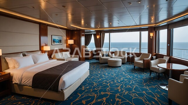 نوافذ زجاجية كبيرة مطلة على البحر, تحف واكسسوارات فاخرة لغرف النوم، سرير مريح وأثاث منزلي راقي، الفلل والشقق السكنية في المملكة العربية السعودية, ديكور داخلي وتصميم عصري على الطراز الحديث للبيوت