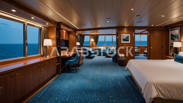 نوافذ زجاجية كبيرة مطلة على البحر, تحف واكسسوارات فاخرة لغرف النوم، سرير مريح وأثاث منزلي راقي، الفلل والشقق السكنية في المملكة العربية السعودية, ديكور داخلي وتصميم عصري على الطراز الحديث للبيوت