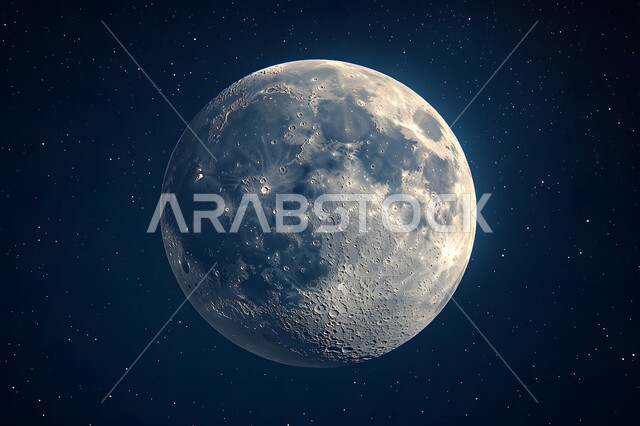 ظاهرة القمر العملاق الأزرق ليلاً، صورة مقربة لاكتمال القمر (بدر) وسط سماء المملكة العربية السعودية، منظر من الفضاء الخارجي