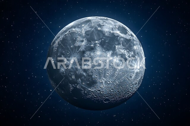 ظاهرة القمر العملاق الأزرق ليلاً، صورة مقربة لاكتمال القمر (بدر) وسط سماء المملكة العربية السعودية، منظر من الفضاء الخارجي