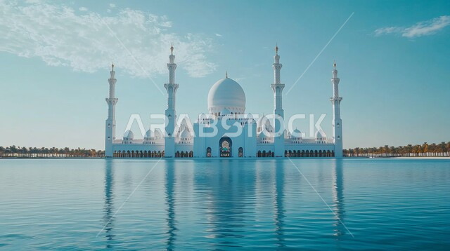 الفن الهندسي المعماري للمساجد المطلة على مياه البحر، ديكورات وتصاميم متميزة على الطراز الاسلامي للقبب والمآذن، مسجد عربي فاخر، العبادة والتقرب إلى الله، آداء الفرائض والصلوات، خلفيات دينية رمضانية