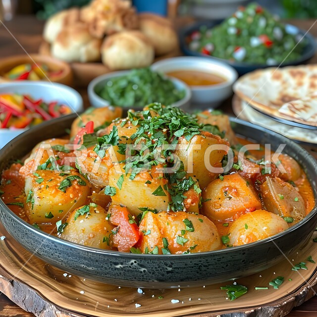 Meat recipes with distinct flavors, meat dish with vegetables, oriental food restaurants in the Kingdom of Saudi Arabia, healthy and nutritious meals, enjoying preparing delicious dishes