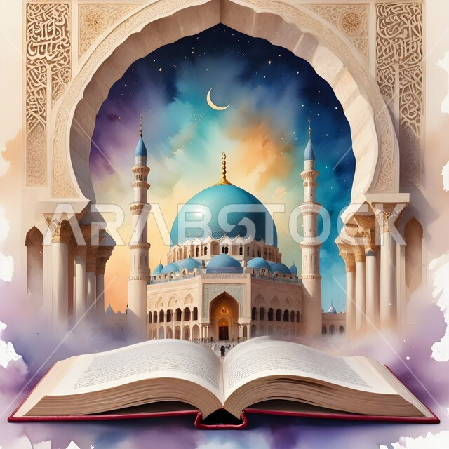 الفن الهندسي المعماري لبناء المساجد على الطراز الحديث والمتطور، مساجد ومعالم دينية مقدسة, العبادة ونداء المسلمين لأداء الصلوات والفرائض، التقرب إلى الله تعالى، خلفية ملونة 