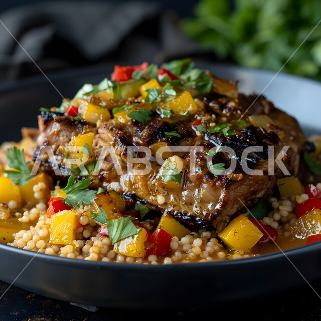 لحم مشوي مع الكسكس والفلفل، فنون تقديم الأطعمة الأطعمة الشرقية، وصفات وأطباق طعام شعبية لذيذة، مطاعم للمأكولات العربية الخليجية السعودية المشهورة،  طرق مميزة لتقديم الطعام، وجبات صحية بطرائق شهية 