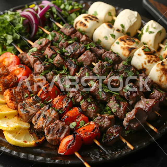 وجبات اللحم الضأن الشهية الساخنة، وصفات الدجاج المشوية بنكهات متنوعة، مطاعم للمأكولات العربية الشرقية, صورة مقربة لقطع اللحوم المشوية مع الخضار المتنوعة، أطعمة وأغذية صحية, فنون التقديم في مطابخ المملكة العربية السعودية
