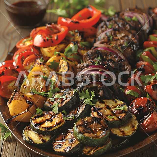 وجبات اللحم الضأن الشهية الساخنة، وصفات الدجاج المشوية بنكهات متنوعة، مطاعم للمأكولات العربية الشرقية, صورة مقربة لقطع اللحوم المشوية مع الخضار المتنوعة، أطعمة وأغذية صحية, فنون التقديم في مطابخ المملكة العربية السعودية