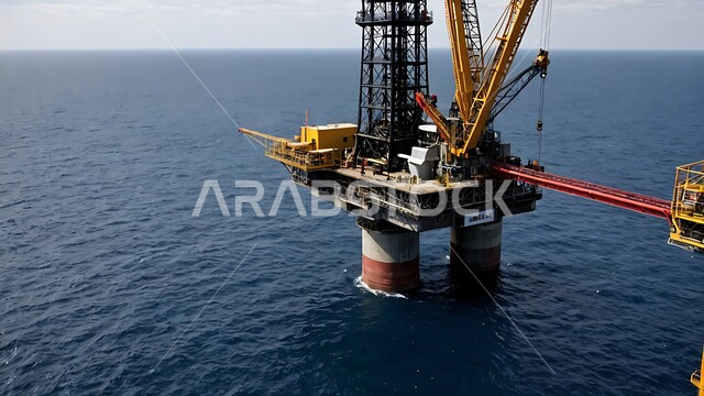 منصة نفط و غاز لاستنباط الزيوت، صناعات ومشاريع بتروكيماوية، النهضة بالاقتصاد الوطني السعودي, حفارة تقوم بالتنقيب، جودة الآلات والمعدات في معامل استخرج الثروة النفطية من اعماق البحار، مفهوم هندسة البترول