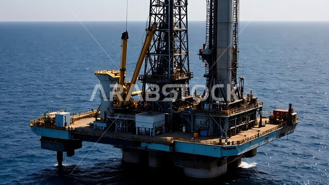 منصة نفط و غاز لاستنباط الزيوت، صناعات ومشاريع بتروكيماوية، النهضة بالاقتصاد الوطني السعودي, حفارة تقوم بالتنقيب، جودة الآلات والمعدات في معامل استخرج الثروة النفطية من اعماق البحار، مفهوم هندسة البترول