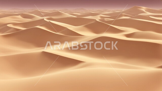 Sandy environment during daytime, plateaus and hills in desert landscapes, soft golden sand and dunes in Saudi Arabia desert, nature background