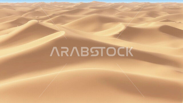 الهضاب والتلال في المناطق الطبيعية الصحراوية، البيئة الرملية في وقت النهار، الرمال الذهبية الناعمة والكثبان في صحراء المملكة العربية السعودية, نمو النباتات البرية في صحاري المملكة، خلفية الطبيعه