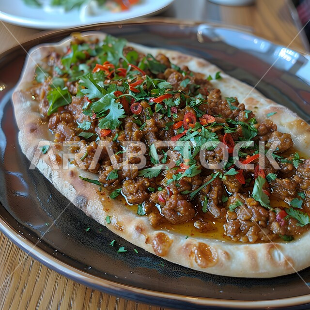 وصفات الاطعمة التقليدية، فنون تقديم الطعام في مطاعم المملكة العربية السعودية، وجبات وأطباق شعبية، المأكولات الشرقية الشهية، صورة مقربة لطبق من بيتزل اللحم مع الخضروات الناعمة