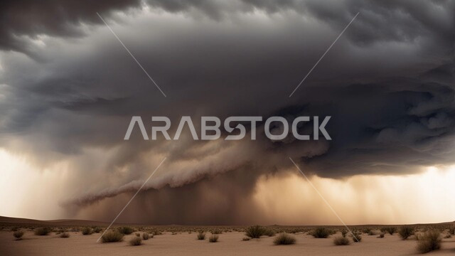 نمو النباتات الخضراء والأعشاب البرية في الأراضي الصحراوية ، غبار العاصفة الرملية في الصحراء, الكثبان والرمال الذهبية الناعمة، التشكيلات والتكوينات الرملية في المملكة العربية السعودية, الزوابع الغبارية القوية