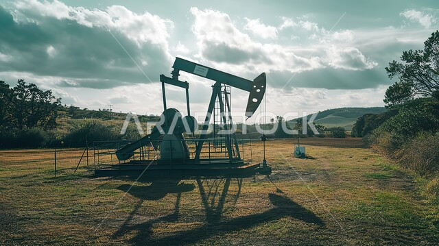 بيع وتصدير الثروات الباطنية، جودة أدوات ومعدات استخراج البترول، استنباط النفط والزيوت، حفارة تقوم بالتنقيب عن النفط في المملكة العربية السعودية، رافعات وآلات حفر ضخمة، سالوليت