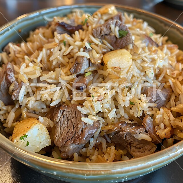  طبق من أرز الكبسة مع قطع اللحم المزين والخضروات، ولائم وأطباق عربية تقليدية شعبية، وصفات المأكولات والوجبات الشرقية الشهية، مطابخ ومطاعم المملكة العربية السعودية، صحن من البرياني باللحم الدسم، مهارة إعداد وصفة المندي الخليجي المشهورة بالتوابل الغنية بالنكهات 