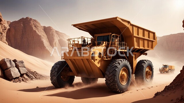 معمل تجميع الرمل والآلات الضخمة، قوة وتقنية عملية استخراج مواد البناء، آلات ومعدات ثقيلة، جرافة تعمل على رفع وتعبئة الرمال والحصى في النهار، مفهوم الهندسة والإنشاءات والتطوير، مهن ووظائف هندسية في السعودية