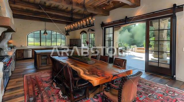 Architectural art in dining table design, dining room with elegant classic designs, modern interior home decorations for dining rooms, using elegant artistic style in home furniture, residential apartments and villas in the Kingdom of Saudi Arabia