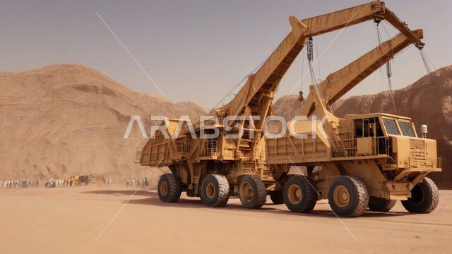 Development, modernization and reconstruction of facilities and buildings in the Kingdom of Saudi Arabia, heavy machinery and equipment, a bulldozer that works to lift and fill sand and gravel, the concept of engineering, construction and development, engineering professions and jobs