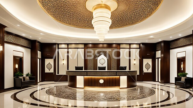 الديكور الراقي على الطراز الحديث, مدخل استقبال وردهة بتصميم فخم في إحدى الفنادق, التصاميم والديكورات الداخلية الراقية للمنتجعات الفاخرة في المملكة العربية السعودية, الإضاءة والأنوار المتميزة