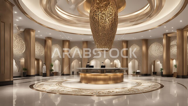 الإضاءة والأنوار المتميزة, الديكور الراقي على الطراز الحديث, مدخل استقبال وردهة بتصميم فخم في إحدى الفنادق, التصاميم والديكورات الداخلية الراقية للمنتجعات الفاخرة في المملكة العربية السعودية