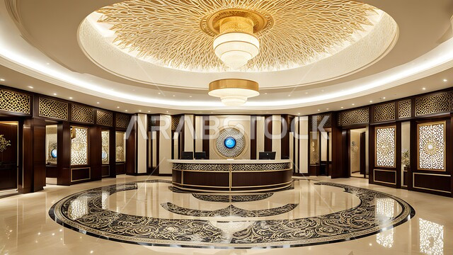 الديكور الراقي على الطراز الحديث, مدخل استقبال وردهة بتصميم فخم في إحدى الفنادق, التصاميم والديكورات الداخلية الراقية للمنتجعات الفاخرة في المملكة العربية السعودية, الإضاءة والأنوار المتميزة