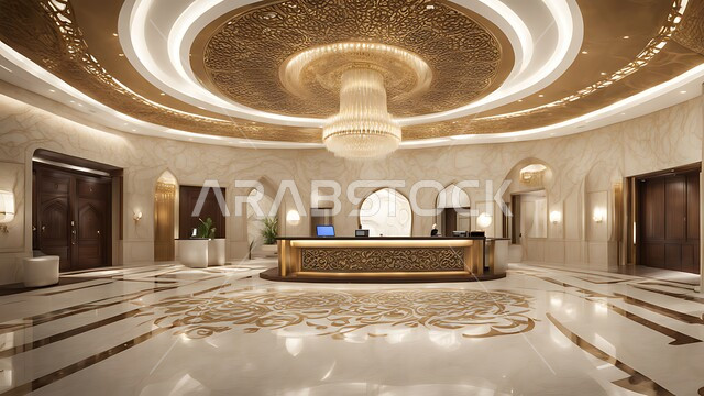 الإضاءة والأنوار المتميزة, الديكور الراقي على الطراز الحديث, مدخل استقبال وردهة بتصميم فخم في إحدى الفنادق, التصاميم والديكورات الداخلية الراقية للمنتجعات الفاخرة في المملكة العربية السعودية