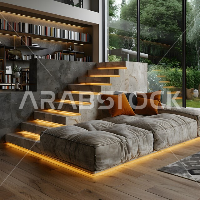 الفن الهندسي المعماري في الديكورات الداخلية، موسوعة غنية بمختلف أنواع الكتب والروايات، صورة لمكتبة بتصاميم عصرية فاخرة، أثاث مكتبي متميز 