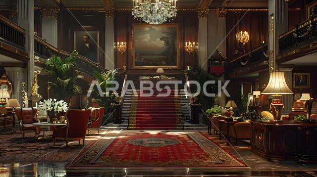 التصميم الحديث لسلم من الرخام داخل فندق فاخر، الديكورات الداخلية باللون الرمادي الفخم، فلل سكنية بتصاميم عصرية، مفهوم الفن المعماري الهندسي في السعودية، اكسسوارات وتحف وأثاث منزلي راقي