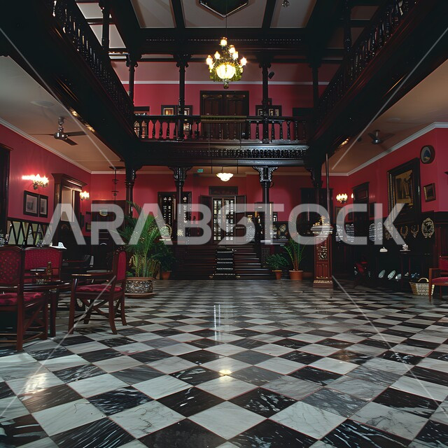 Modern and advanced designs, interior decoration of luxury hotels in the Kingdom of Saudi Arabia, reception halls in elegant colors, advanced design of modern facilities and buildings, luxury furniture for tourist places