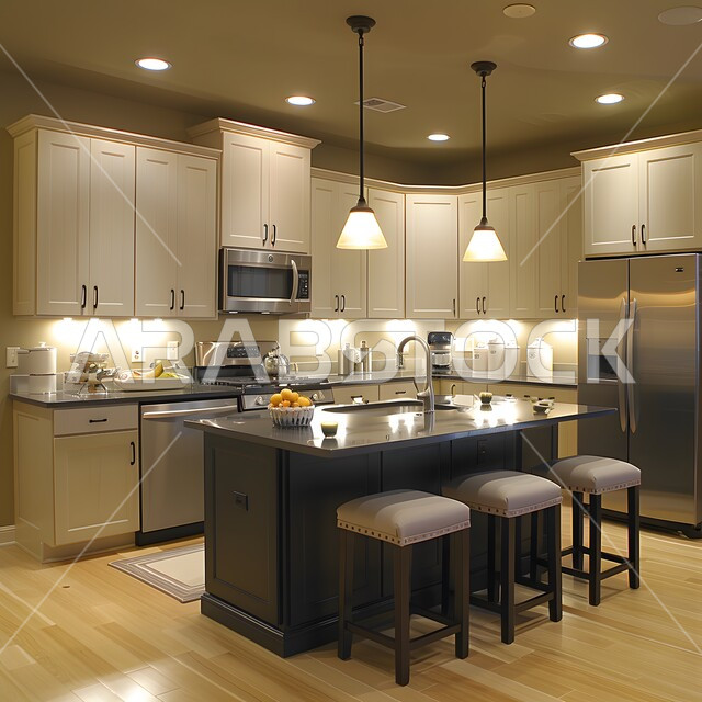 فنون الهندسة المعمارية المتميزة الحديثة, استخدام الطراز الفني العصري في الأثاث المنزلي ,مطبخ بديكورات داخلية فاخرة، شقق وفلل سكنية في السعودية