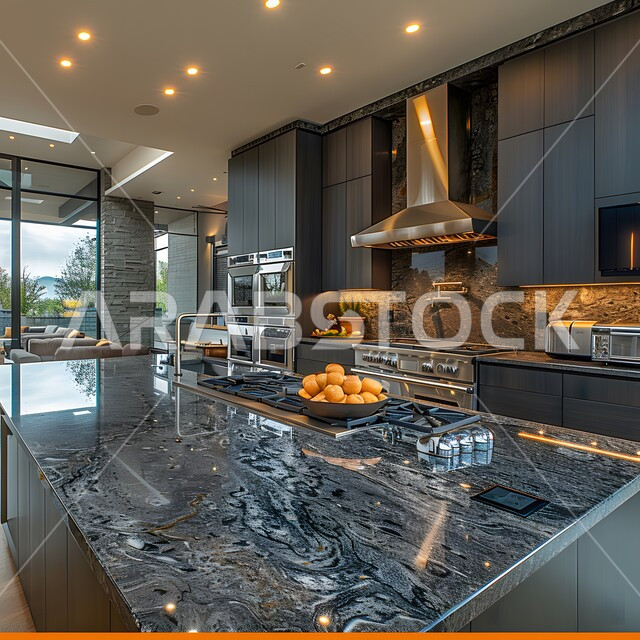 فنون الهندسة المعمارية المتميزة الحديثة, استخدام الطراز الفني العصري في الأثاث المنزلي ,مطبخ بديكورات داخلية فاخرة، شقق وفلل سكنية في السعودية