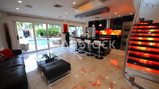 فنون الهندسة المعمارية المتميزة الحديثة, استخدام الطراز الفني العصري في الأثاث المنزلي ,مطبخ بديكورات داخلية فاخرة، شقق وفلل سكنية في السعودية