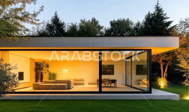 المنازل بواجهات زجاجية المبنية على الطراز العصري, النمو والتقدم العمراني في المملكة العربية السعودية ,الأشجار والنباتات الخضراء المحيطة بالشقق والفلل السكنية السياحية، تصميمات وديكورات فخمة، الفن الهندسي المعماري المتطور، تصاميم عصرية متميزة