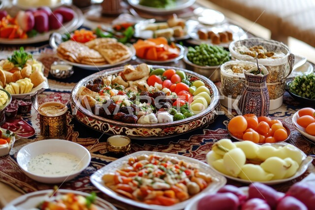 وصفات ذات نكهات مميزة، الأصناف و الأطباق والمقبلات اللذيذة، سفرة من المأكولات الشعبية التقليدية الشهية، وجبة الفطور ذات الأطباق المتنوعة والمغذية، تقديم الأطعمة المختلفة في مطاعم المملكة العربية السعودية، فن تقديم الطعام في المطابخ الشرقية