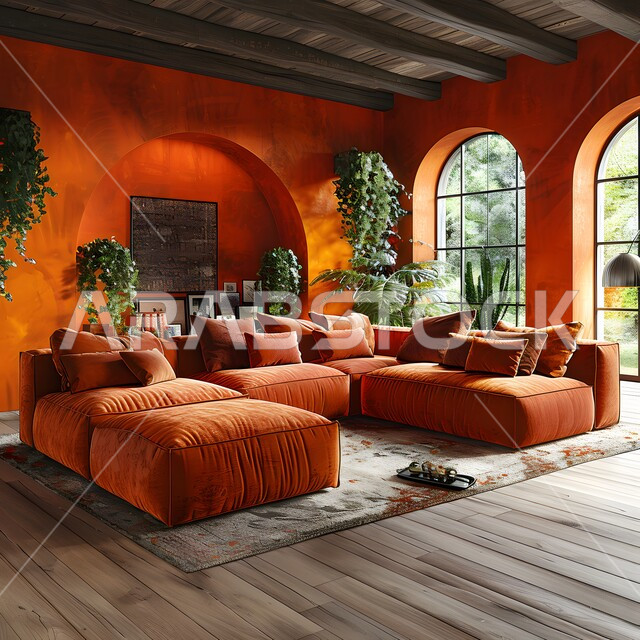 التصاميم الأنيقة لغرف الجلوس المريحة على الطراز الحديث، غرفة معيشة مع أثاث منزلي فاخر بالألوان الراقية، الديكورات الداخلية الراقية للفلل والشقق السكنية في المملكة العربية السعودية، اكسسوارات وتحف عصرية