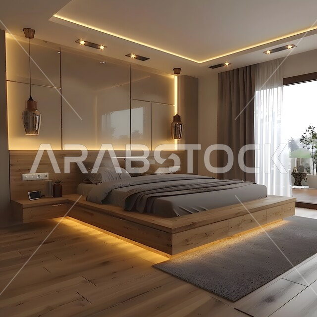 إكسسوارات وتحف وأثاث منزلي راقي، غرف ذات تصميم عصري وفخم، تصاميم وديكورات داخلية أنيقة لغرفة نوم مريحة، فلل وشقق سكنية في المملكة العربية السعودية، سرير مريح بألوان هادئة