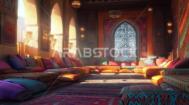  ديكورات أثرية عريقة في المملكة العربية السعودية,  التمسك بالعادات والتقاليد العربية الغنية بالثقافة القديمة, تصاميم المجلس السعودي بأثاث وزخارف جدارية معقدة في المنازل والشقق السكنية، الفن الهندسي المعماري المزخرف على الطراز التقليدي للجلسات الشعبية