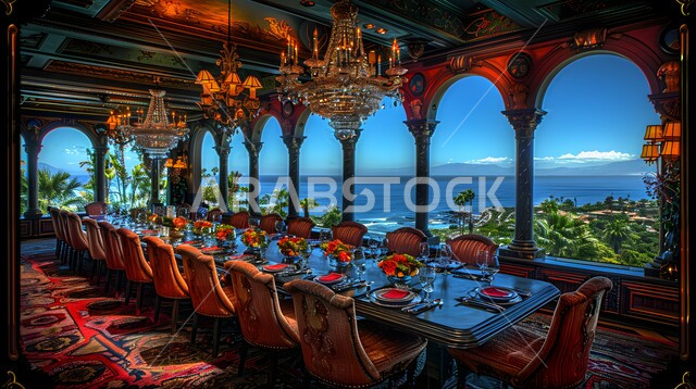 غرفة سفرة بتصاميم عصرية راقية، ديكورات داخلية حديثة لغرفة طعام, اثاث منزلي فاخر, الفن الهندسي المعماري للفنادق والمنتجعات المتميزة في المملكة العربية السعودية